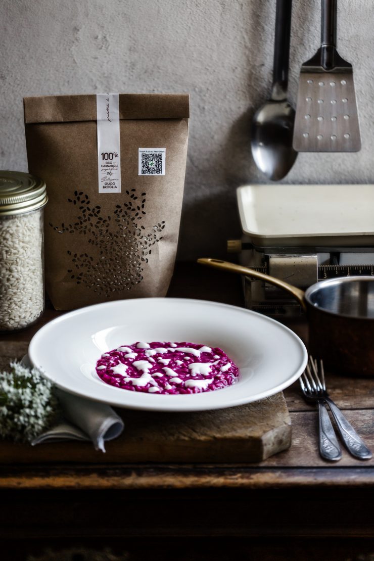 risotto alla barbabietola con crema di stracciatella